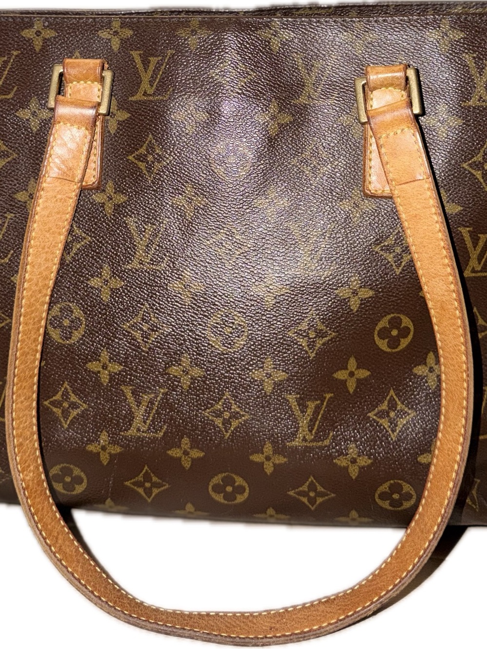 Louis Vuitton Brown Monogram Canvas Shoulder Bag with Tan Leather Handles